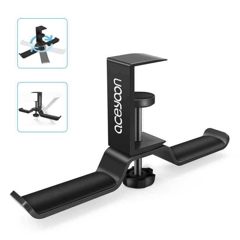 aceyoon Foldable Headphone Stand for Desk, Aluminum Headset Stand Clamp Hook Under Desk Space Save Mount, Headset Holder for Gaming Headphone, Office, Backpack, Bag, Purse Hanging (Black) - Image 2